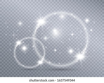 Abstract magical glowing banner.Magic circle. Merry Christmas. Round shiny frame with light bursts.  Dust on celebratory banner.