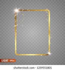 Abstract magical glowing golden banner.Magic circle. Merry Christmas. Round gold shiny frame with light bursts. Gold dust on celebratory banner.