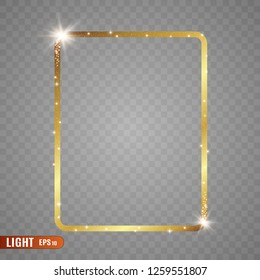 Abstract magical glowing golden banner.Magic circle. Merry Christmas. Round gold shiny frame with light bursts. Gold dust on celebratory banner.