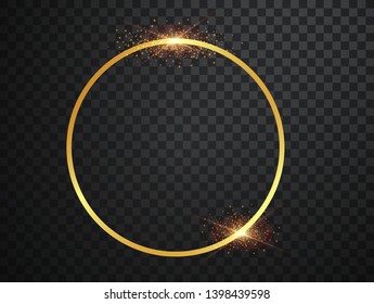 Abstract magical glowing golden banner.Magic circle. Merry Christmas. Round gold shiny frame with light bursts. Gold dust on celebratory banner