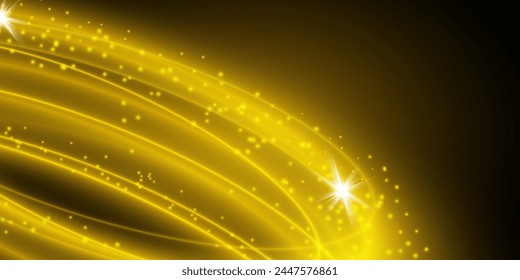 Abstract magical glowing golden banner.Magic circle. Merry Christmas. Round golden shiny frame with light explosions. Gold dust on holiday banner