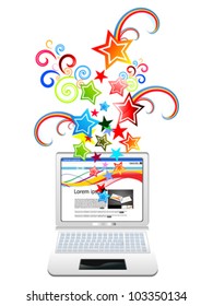 abstract magical laptop explode vector illustration