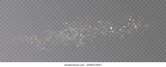 Abstract magical light dust effect with golden bokeh highlights on a transparent background. Christmas lights. Glowing flying dust. Vector illustration	
