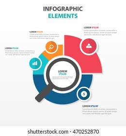 Abstract magnifier business Infographics elements, presentation template flat design vector illustration for web design marketing advertising