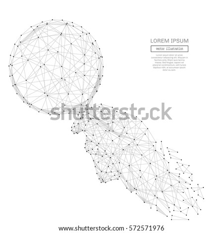 Abstract magnifier on hand polygonal, geometry triangle. Light connection structure. Low poly vector background. Business concept