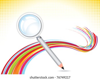 abstract magnifier with pencil background vector illustration