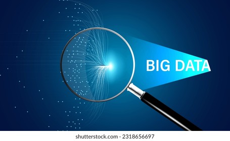 Abstract, magnifying glass and big data concept idea big data Large cloud storage of company or business organization on beautiful modern blue background.