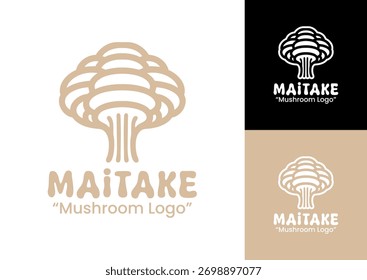 Ein abstraktes Maitake-Pilz-Logo, das Natur, Einfachheit und Bio-Gesundheits-Branding repräsentiert.