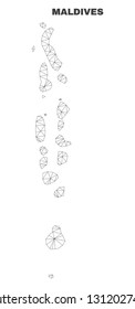 Abstract Maldives map isolated on a white background. Triangular mesh model in black color of Maldives map. Polygonal geographic scheme designed for political illustrations.