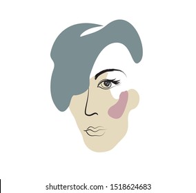 Abstract male face. 1960s style drawing pop art avatar. Modern line art portrait. Woman face abstract stylish hand drawn design element.