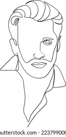 Abstract male face continuous one line drawing minimalist design isolated on white background