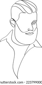 Abstract male face continuous one line drawing minimalist design isolated on white background