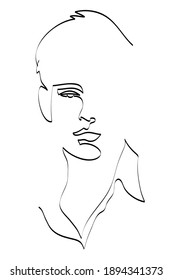 Abstract Male Face Drawing With Lines, Fashion Concept, Man Beauty Minimalist, Vector Illustration For T-shirt, Print Design, Covers, Web