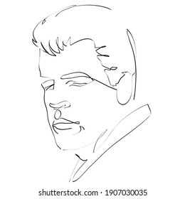 Abstract male face drawing with lines, quick sketch, fashion illustration, man beauty minimalist, vector illustration for t-shirt, print design, covers, web