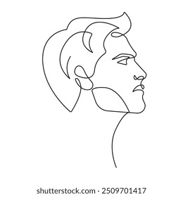 Dibujo Abstractas de una línea de cara masculina. Dibujo de línea Abstractas contemporánea creativa del Perfil del hombre. Retrato masculino hermoso para el diseño minimalista del Vector de moda moderno