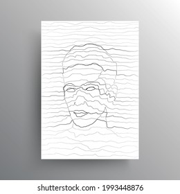 Abstract male face in wavy horizontal lines style. Portrait of an man in linear distortion style isolated on white background. Design for wall decoration, poster. Vector illustration.