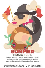 abstract male musician wear luxury suit playing guitar. summer music festival tempalte poster vector illustration