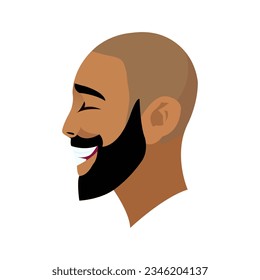 Retrato masculino abstracto, vista cara a cara. La cara de un hombre calvo sonriente con barba de perfil. Ilustración vectorial aislada.