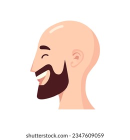 Abstract male portrait, face side view. The face of a smiling bald man with a beard in profile. Isolated vector illustration.