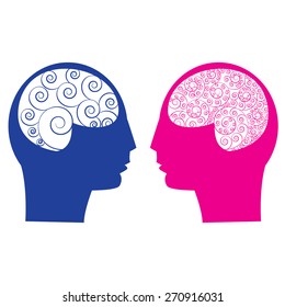 Abstract Male Vs Female Brain ,think , Idea, Ability. Spiral Human Brain, Artist Designer Brain 