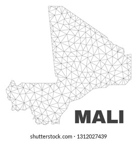 Abstract Mali map isolated on a white background. Triangular mesh model in black color of Mali map. Polygonal geographic scheme designed for political illustrations.
