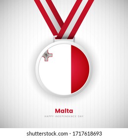 Abstract Malta country flag on medal vector. Happy Independence day of Malta background with elegant typography.