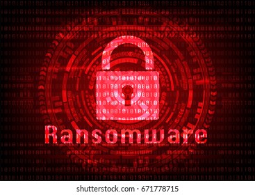Abstract Malware Ransomware virus encrypted files with key on binary bit background. Vector illustration cybercrime and cyber security concept.