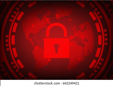 Abstract Malware Ransomware wannacry virus encrypted files with key lock and gear on wolrd map background. Vector illustration cybercrime and cyber security concept.