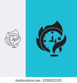 abstract man with a burning clock beside him, logo design template sign. monoline style and silhouette stylish.