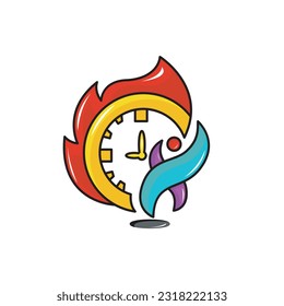 abstract man with a burning clock beside him, logo design simple modern. solid color style,