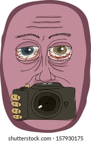 Abstract man with camera in front of mouth