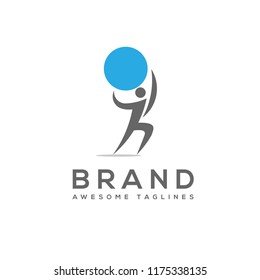 abstract man carrying globe logo concept
