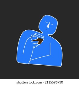 An abstract man with a cup of coffee in his hand. Idea for tea or coffee packaging. Simple vector illustration with a concept.