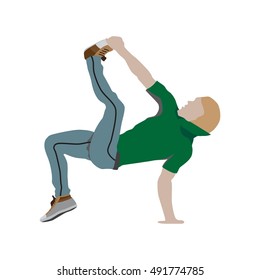 Abstract Man dancing street dance in urban hip hop style. Dancer jumping and dancing break dance with hoodie.