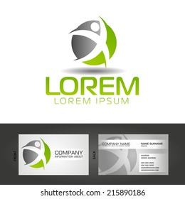 abstract man design concept onlain Academy and fitness vector logo design template , business card design template