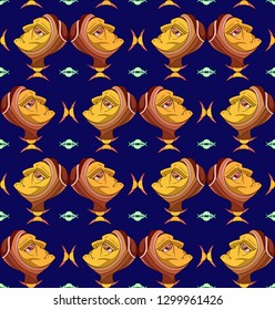 Abstract man face looking up. Seamless pattern.Vector Illustration