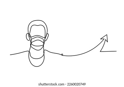 Abstract man face with mask and globe with direction as line drawing on white background. Vector