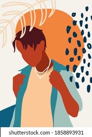 Abstract man face in a modern trendy colors, minimalism art