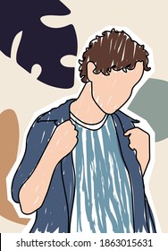 Abstract man face in a modern trendy colors, minimalism art, vector illustration.