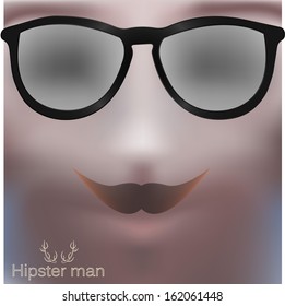 Abstract Man Face Mystical Portrait Hipster style with sunglasses and mustache trendy blurry colors Art design in vector