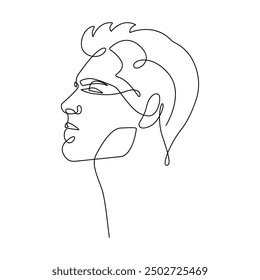 Abstract Man Face One Line Drawing. Continuous Line Art Drawing of Male Profile in Minimalist Style for Wall Art, Print, Tattoo, Poster, Textile etc. Abstract Male Fashion Vector illustration