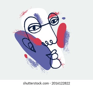 Abstract man face vector artwork, modern trendy portrait art, hand drawn surreal beauty, minimal artistic design, painted sur human head.