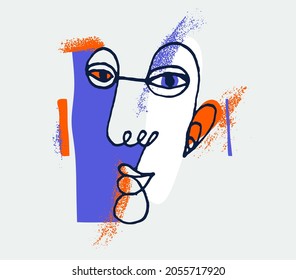 Abstract man face vector artwork, modern trendy portrait art, hand drawn surreal beauty, minimal artistic design, painted sur human head.