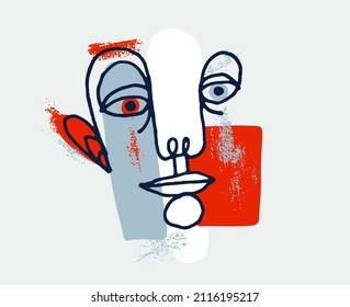 Abstract man face vector artwork, modern trendy portrait art, hand drawn surreal beauty, minimal artistic design, painted sur human head.