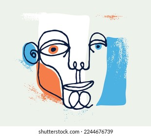 Abstract man face vector artwork, modern trendy portrait art, hand drawn surreal beauty, minimal artistic design, painted sur human head.