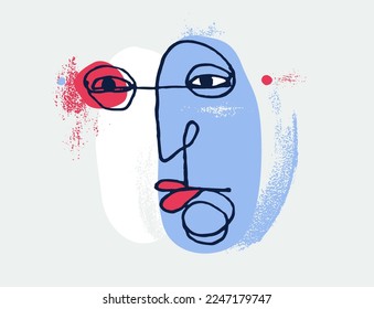 Abstract man face vector artwork, modern trendy portrait art, hand drawn surreal beauty, minimal artistic design, painted sur human head.