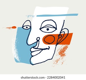 Abstract man face vector artwork, modern trendy portrait art, hand drawn surreal beauty, minimal artistic design, painted sur human head.