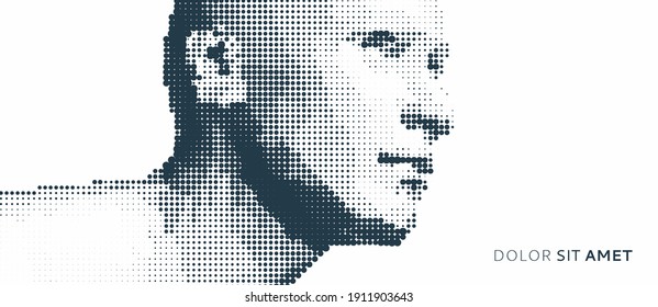 Abstract Man Head Made From Dots. Side View Of Dotted Face Background. Facial Recognition. 3D Vector Illustration.