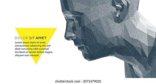 Abstract man head made from dots. Template for text. Person leaving comment. Reliable support. Waiting for help. 3D vector illustration for presentation, social media or print purpose. 