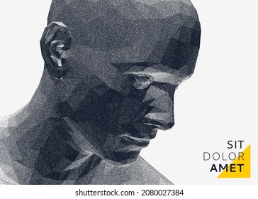 Abstract man head made from dots. Side view of dotted face background. Facial recognition. 3D vector illustration. 